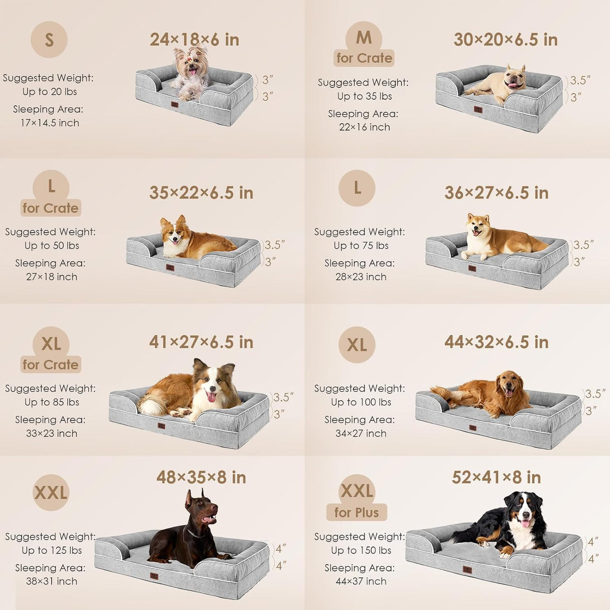 EHEYCIGA Orthopedic Dog Beds Large Sized Dog - Grey / 35.0"l X 22.0"w X 6.5"th - image 2