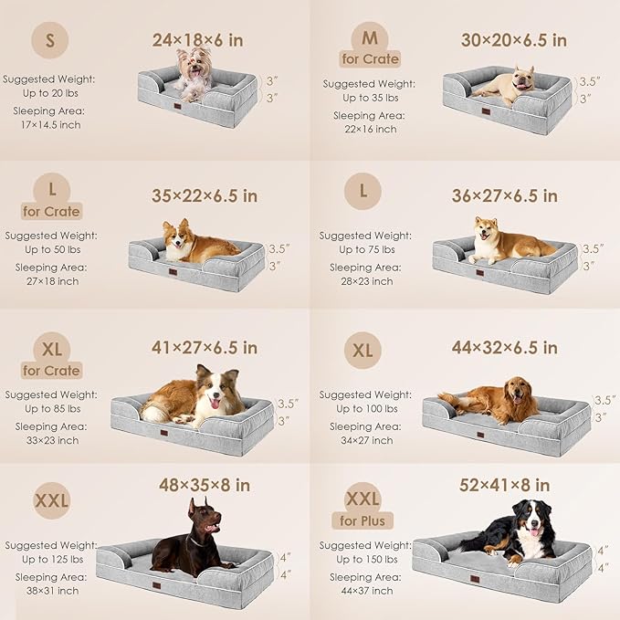 EHEYCIGA Orthopedic Dog Bed for Medium Dogs, Waterproof Memory Foam Medium Pet Beds with Sides, Non-Slip Bottom and Egg-Crate Foam Dog Couch Bed with Washable Removable Cover, Grey