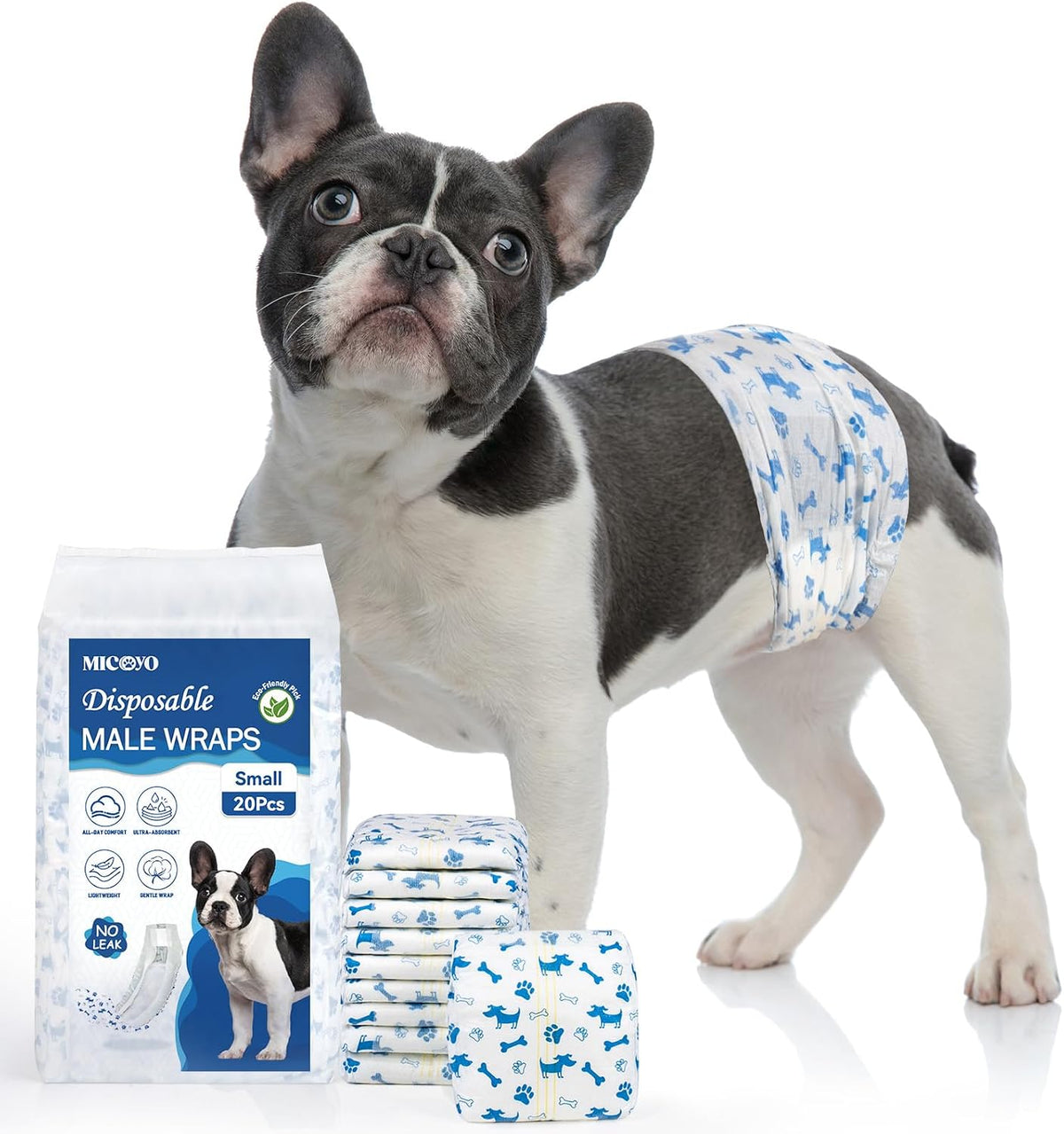 MICOOYO Dog Diapers Male Disposable Super Absorbent Male Dog Wraps - Small / 20