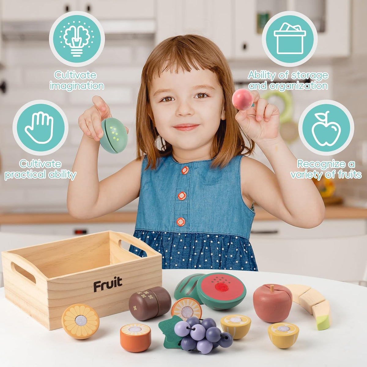 kienvy 10-piece wooden meat and fish play food set with storage box - view 14