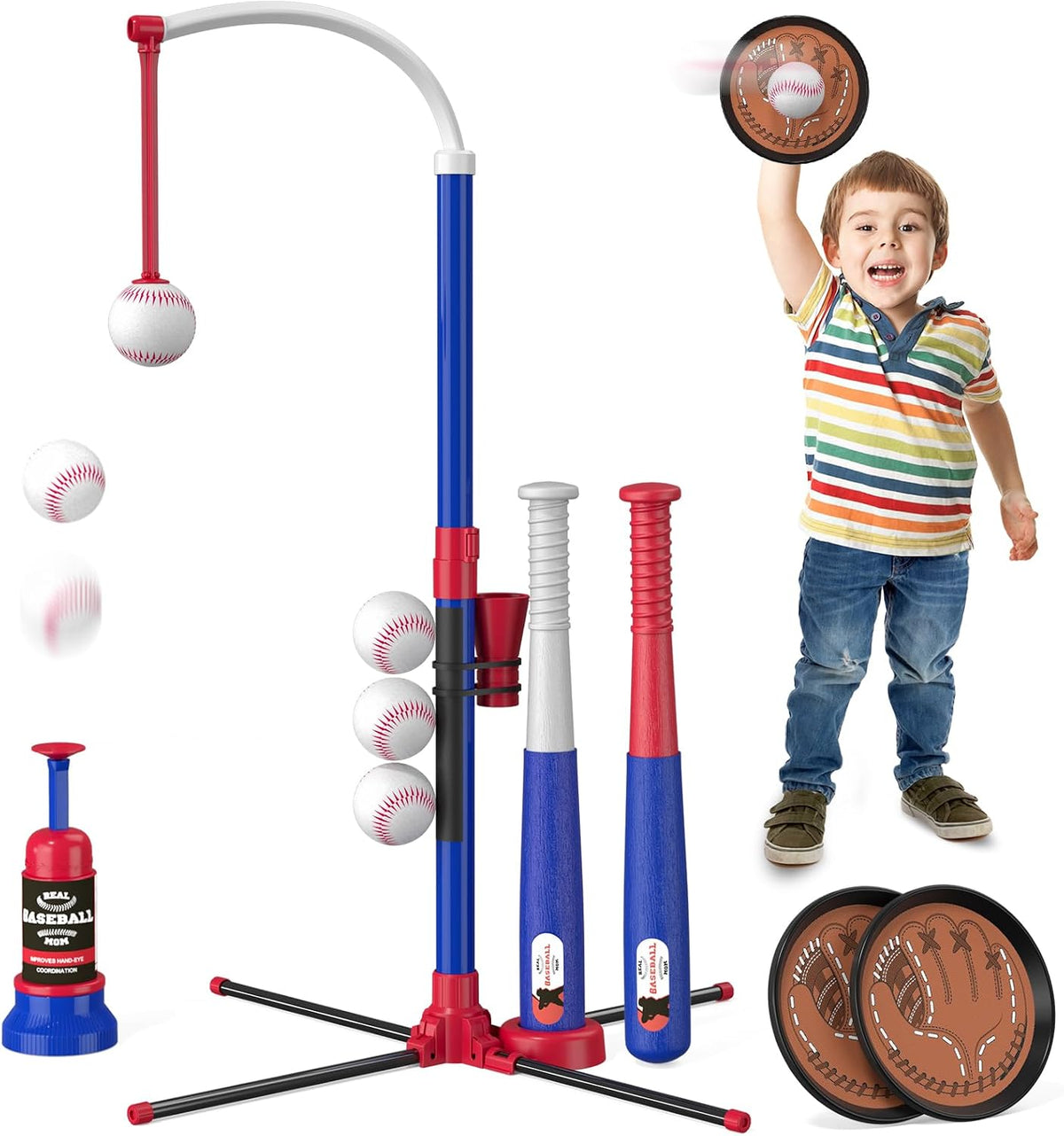HYES 3-in-1 Baseball Set for kids Auto Pitching Machine – Fun for Kids & Family - Blue+red