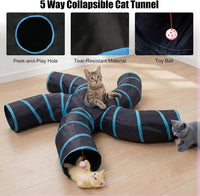 Bemodst Cat Tunnel for Indoor Cats - Black&Blaue 5 way - image 4