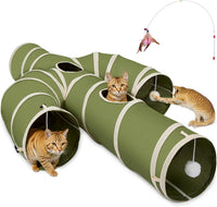 Ownpets Cactus Cat Tunnel 12" with Peek Holes for Indoor Large Cat - Cactus Shape Green / 10 Inches in Diameter
