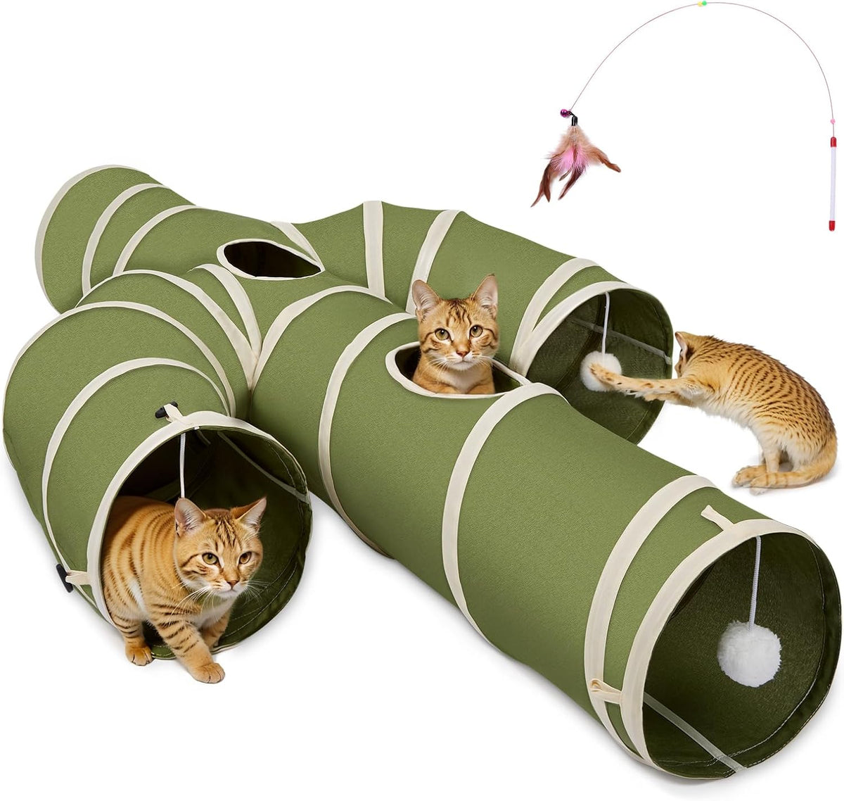 Ownpets Cactus Cat Tunnel 12" with Peek Holes for Indoor Large Cat - Cactus Shape Green / 10 Inches in Diameter