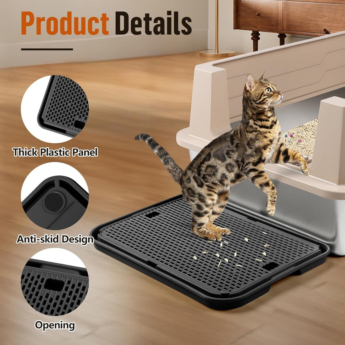 Cat Litter Box Step, Large Cat Litter Ramp with Filter Function - Black Large - image 4