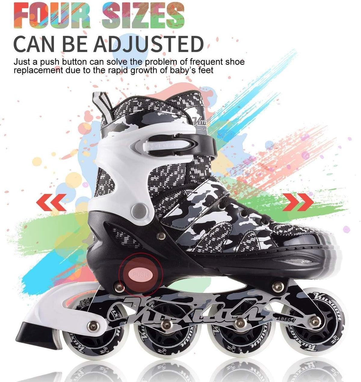 Kuxuan Boys Adjustable Inline Skates with Light up Wheels for Kids - Black Camo / Medium(Kids 13-3 US) - image 2