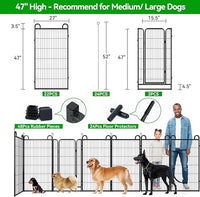 Dog Playpen Outdoor 24 Panels Heavy Duty Dog Fence 47" Height Anti-Rust with Doors Portable for RV Camping Yard, Total 54FT, 227 Sq.ft, Snowy Black