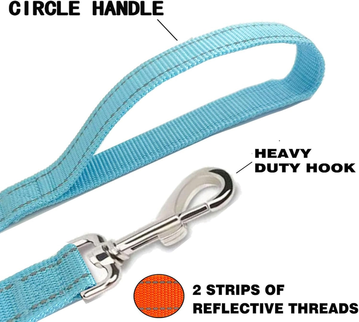 Nylon Dog Training Leash, Traction Rope - 1'' x 4 FT / Reflective Sky Blue - image 3