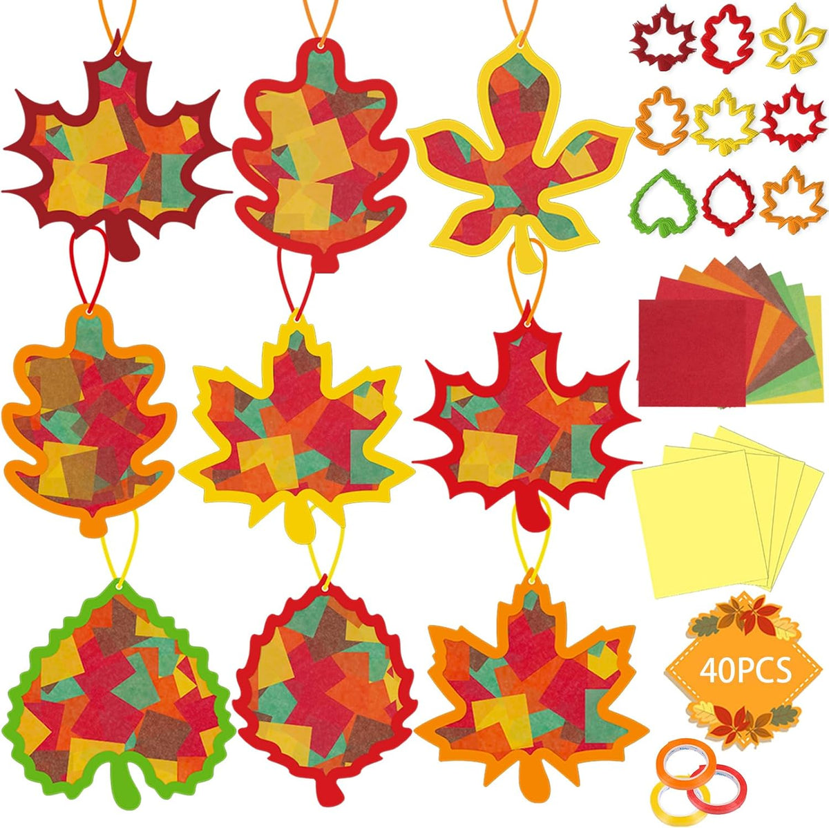 Renbuzhu fall leaf paper suncatcher craft kit with tissue paper and adhesive frames - view 10