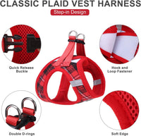 EXPAWLORER Plaid Small Dog Harness and Leash Set with AirTag Holder - Red / Large - image 2