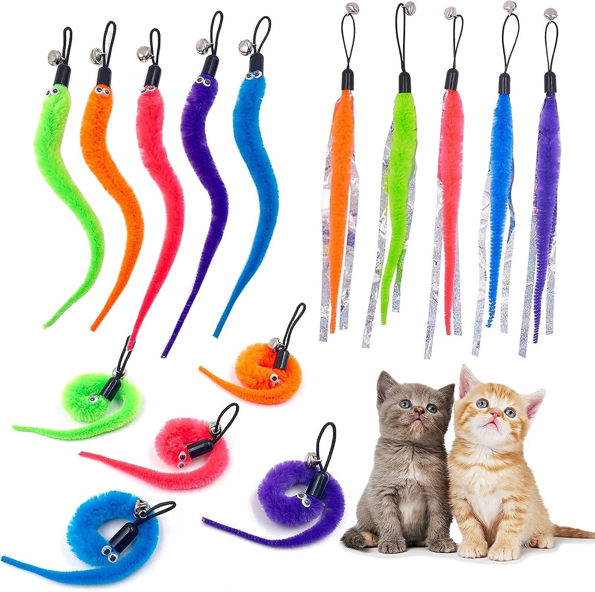 Cat Toy Worm Refills, 15 Pieces Interactive Cat Wand Attachments Worms Toy for Indoor Cats - 15 PCS Worm Refills - image 3