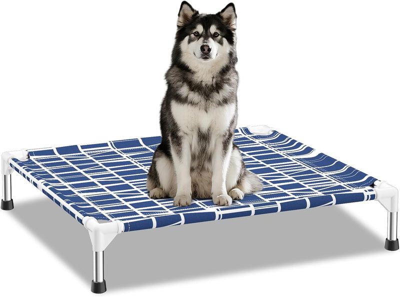 Elevated Dog Bed with Cotton Fabric, Stainless Steel Frame - M