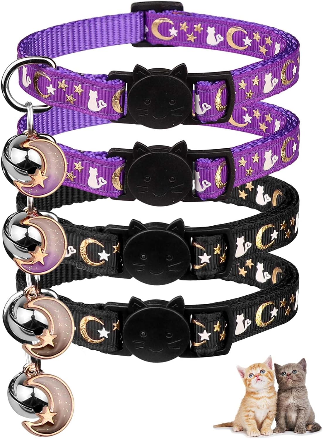 4PCS Cat Collar with Bells, Breakaway Cat Collars - 6.9"-10.7" / Black & Purple