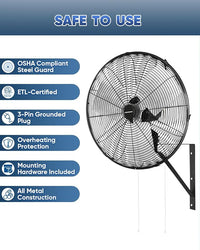 KEN BROWN 20 Inch Industrial Oscillating Wall Mount Fan 5500CFM,Heavy Duty,High Velocity,3- Speed,Black