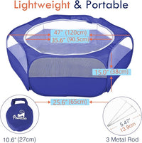 Pawaboo Small Animals Playpen, Waterproof Small Pet Cage Tent with Zippered Cover, Portable Outdoor Yard Fence with 3 Metal Rod for Chick/Kitten/Puppy/Guinea Pig/Rabbits/Hamster/Chinchillas,Indigo