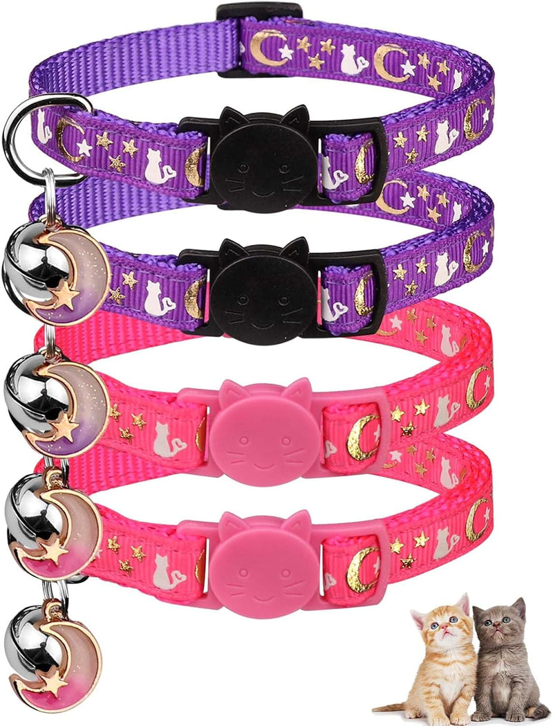4PCS Cat Collar with Bells, Breakaway Cat Collars - 6.9"-10.7" / Purple & Pink