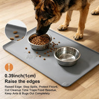 Large Pet Feeding Mat Spillproof Raised Edges Nonslip 24"x16" Beige – Essentials for Cats - Gray / 24"L x 16"W - image 3