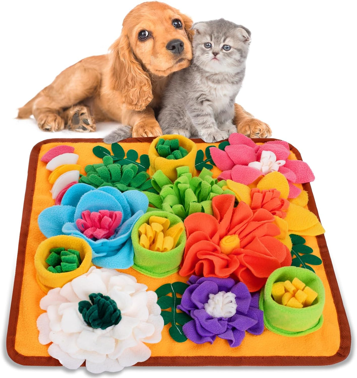 Snuffle Mat for Dogs, Sniff Mat Slow Feeding Mat for Small Pets Cats, Rabbits - Help Stress Relief - Orange