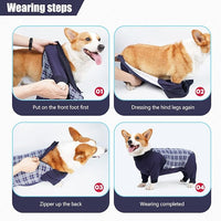 Dog Recovery Suit, Abdominal Wound After Surgery Wear, Anti Licking Bodysuit with Zipper, E-Collar & Cone Alternatives, Plaid Dog Spay Surgical Shirt Prevent Shedding(3XL, Blue)