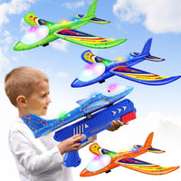 Wesfuner 3 Pack Foam Airplane Launcher Toys - Blue&green&orange / Small