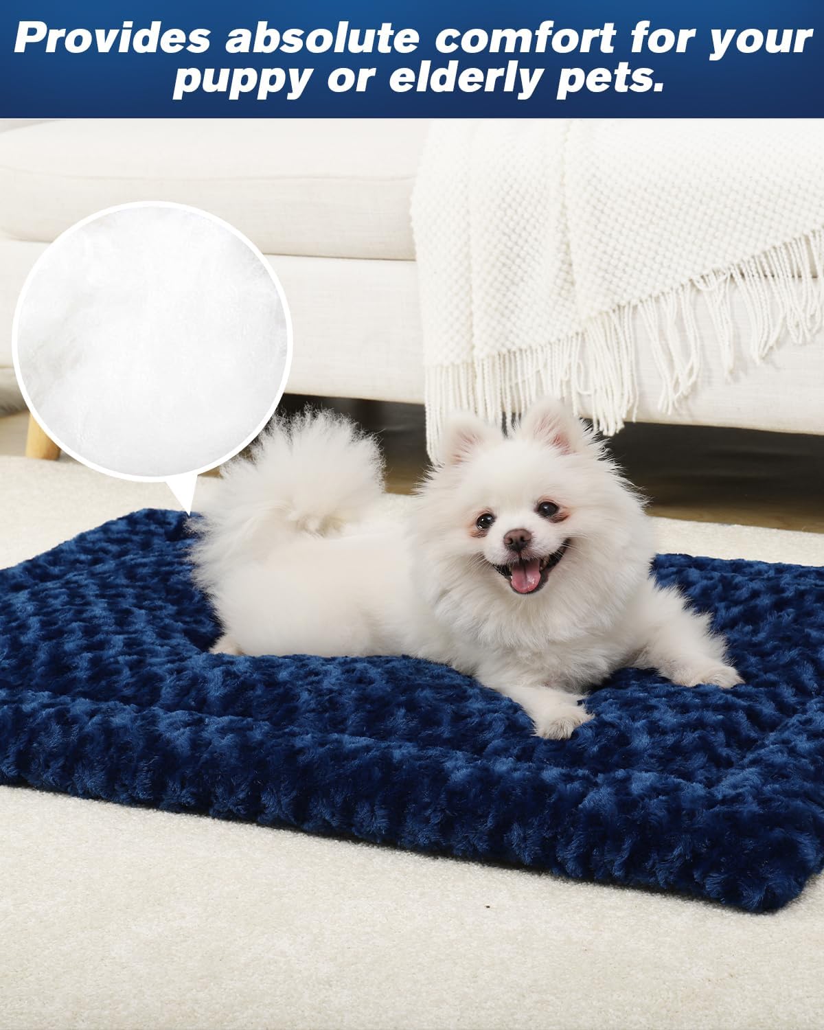 Exsnugy Washable Dog Bed Mat Medium Size Fluffy Pet Crate Pad 36x23 – Essentials for Dogs - Blue / 36.00" x 23.00" x 1.50" - image 4