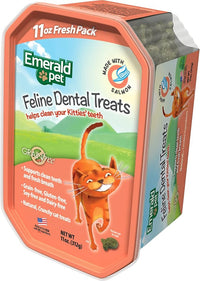 Feline Dental Treats — Tasty and Crunchy Cat Dental Treats Grain Free — Natural Dental Treats to Clean Cat Teeth, Freshen Cat Breath, and Reduce Plaque and Tartar Buildup — Salmon Treats, 11 oz