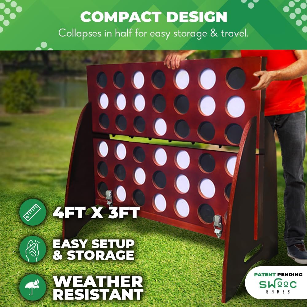 Swooc - Giant Four in a Row with Carrying Case & 60% Quieter Design - Giant Game Outdoor for Adults - 4ft x 3ft - image 4