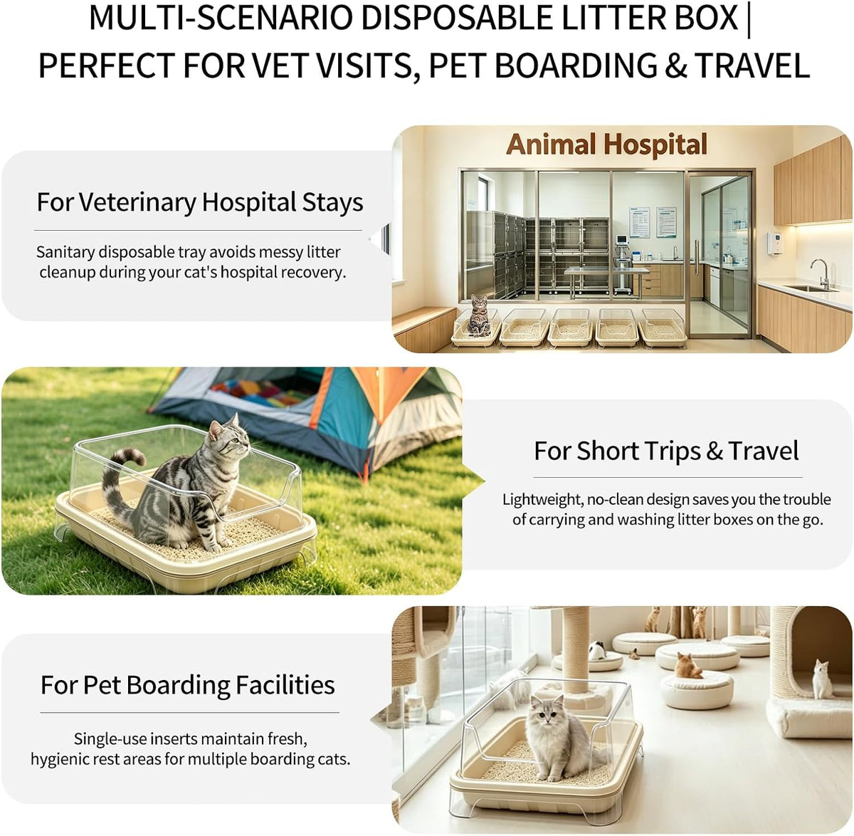 (6-Pack) Disposable Cat Litter Boxes - Low Entry, Shallow for Senior Cats, Easy for Mobility-Challenged Cats, Small Travel Cat Litter Box
