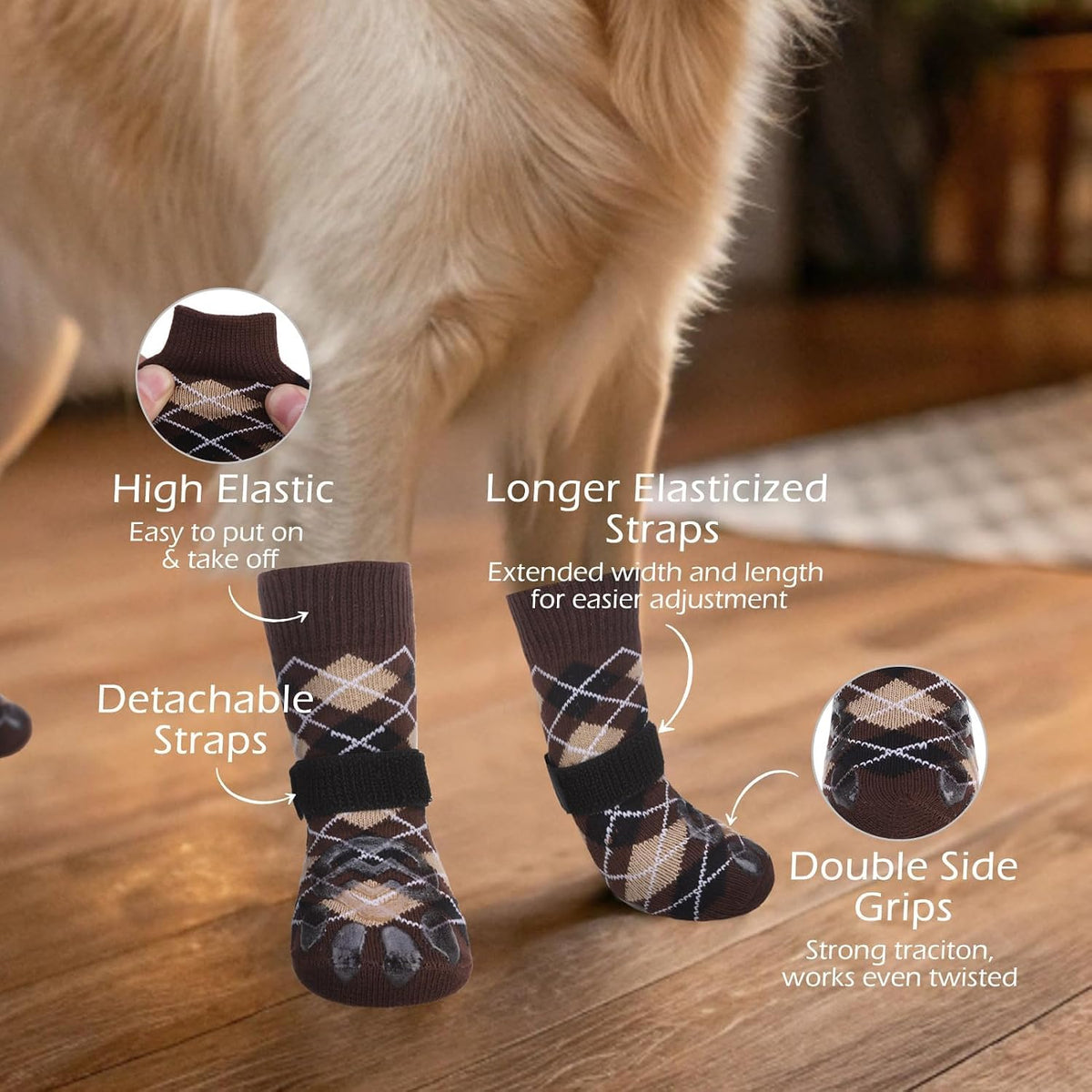EXPAWLORER Dog Socks to Prevent Licking Paws - Large / Brown - image 3