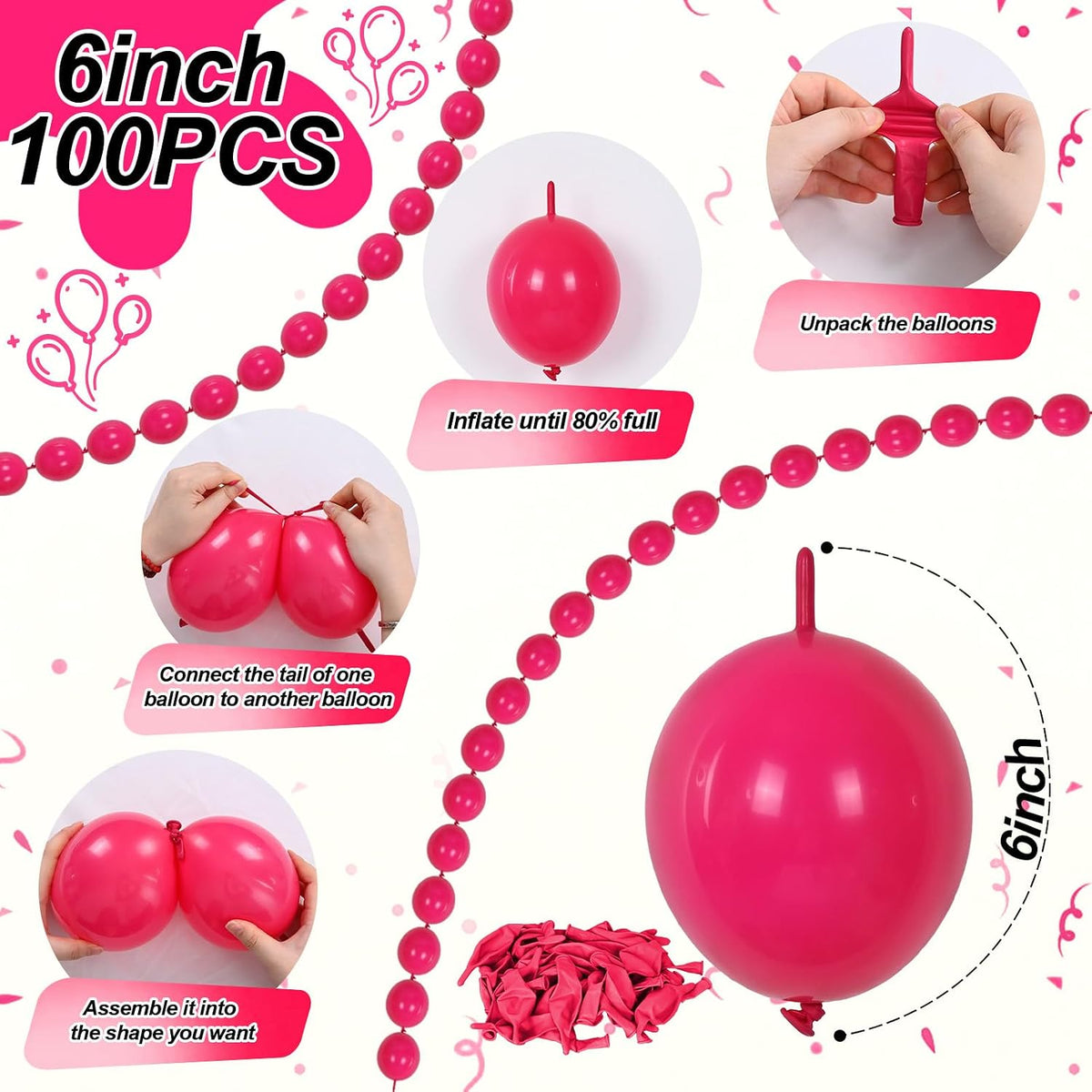 Pearl White Linking Balloons for Wedding Bride Shower Mermaid Party - Hot Pink / 6 inch - image 2