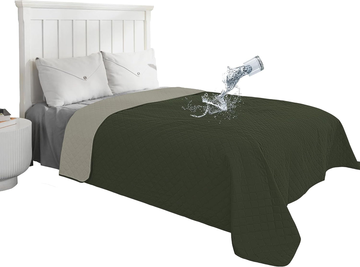 Easy-Going 100% Waterproof Dog Bed Cover Reversible Leak Proof Couch - Army Green/Beige / 52x86 Inch