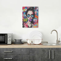 Fashion Women Wall Art Glam Modern Artwork for Girls Banksy Street Graffiti Pop Art Canvas Pictures Painting Print Framed Decorations Gifts for Bedroom Living Room Office 12"x16"