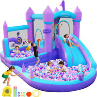 GYMMALL white inflatable bounce house for kids with slide, ball pit and mesh walls - view 3