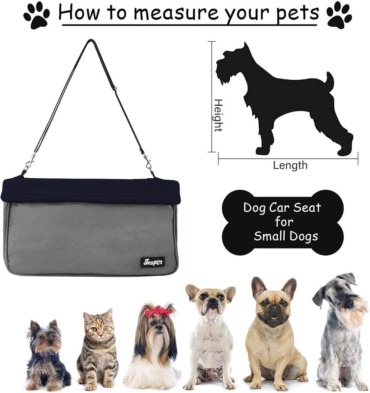 Jespet Dog Booster Seat for Cars, Travel Carrier with Seat Belt – Essentials for Dogs - Black-16 L x 13" D x 9" H - image 4