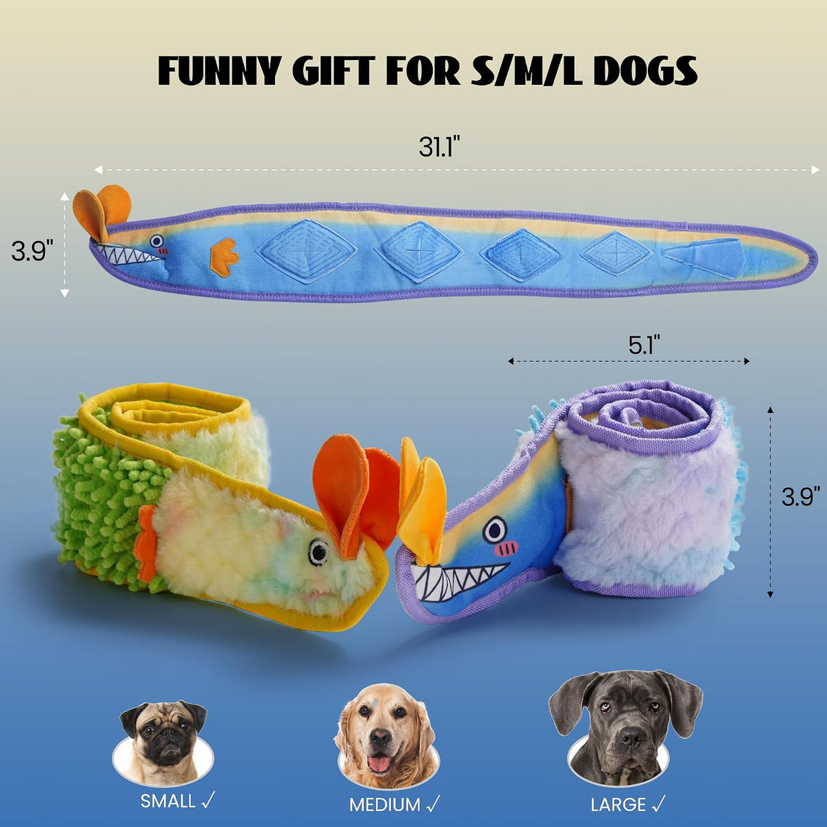 Nocciola EEL Squeaky Dog Toy - Blue & Yellow Eel Bundle - image 2