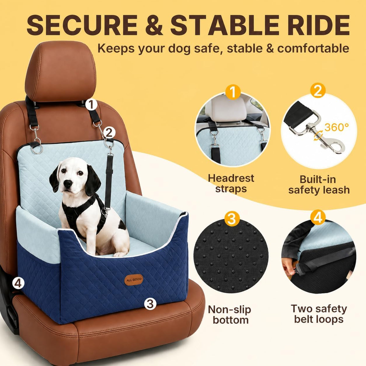 ALL GOOD PET SUPPLIES Dog Car Seat for Small/Medium Dogs Under – Essentials for Dogs - Blue - image 2