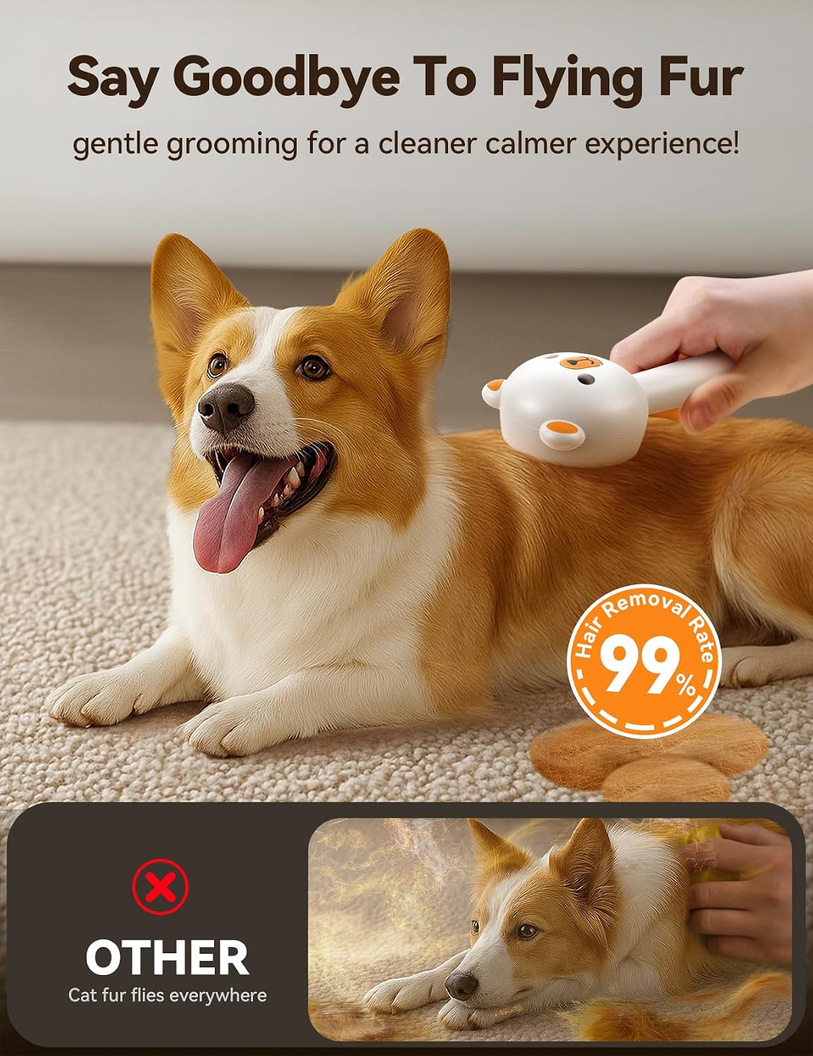 Cat Steam Brush, Brushes for Indoor Cats with Release Button - Orange - image 3