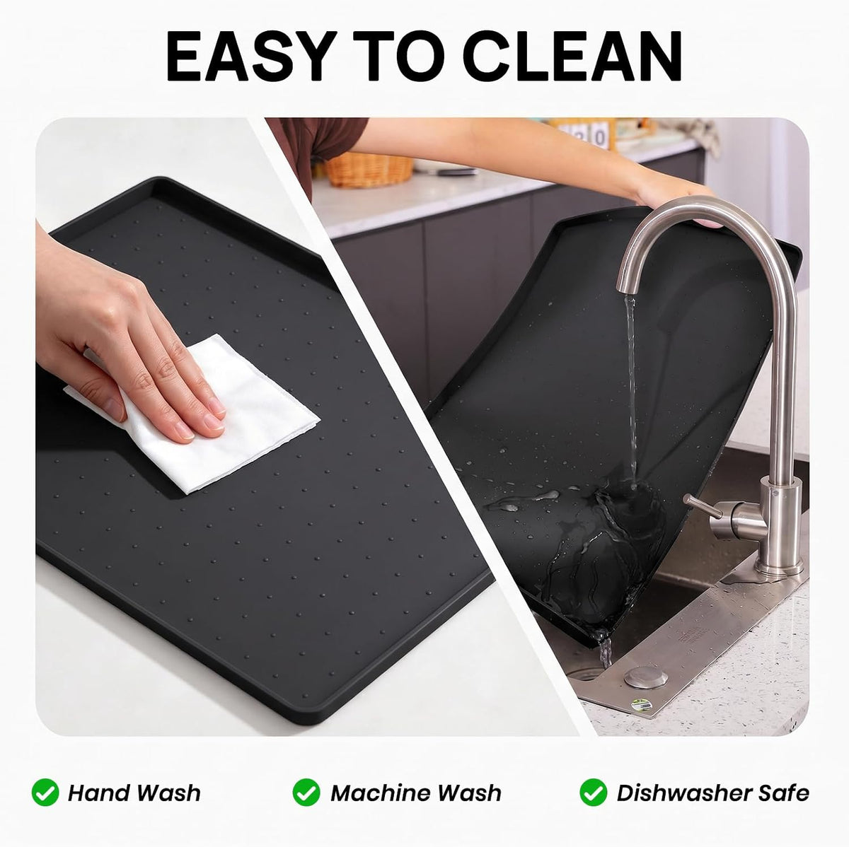 YINEYA 2 Pack Silicone Dog & Cat Food Mat Waterproof 18" x 12" - Black / 24" x 16" - image 3