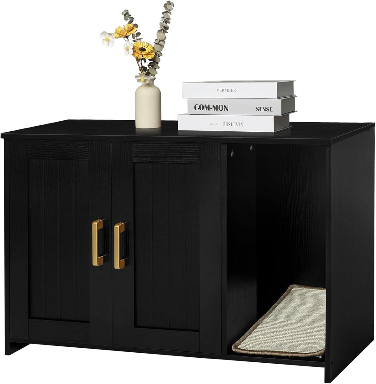 Cat Litter Box Enclosure, with Scratching Mat - Black / 27.6"L x 18.2"W x 19.6"H