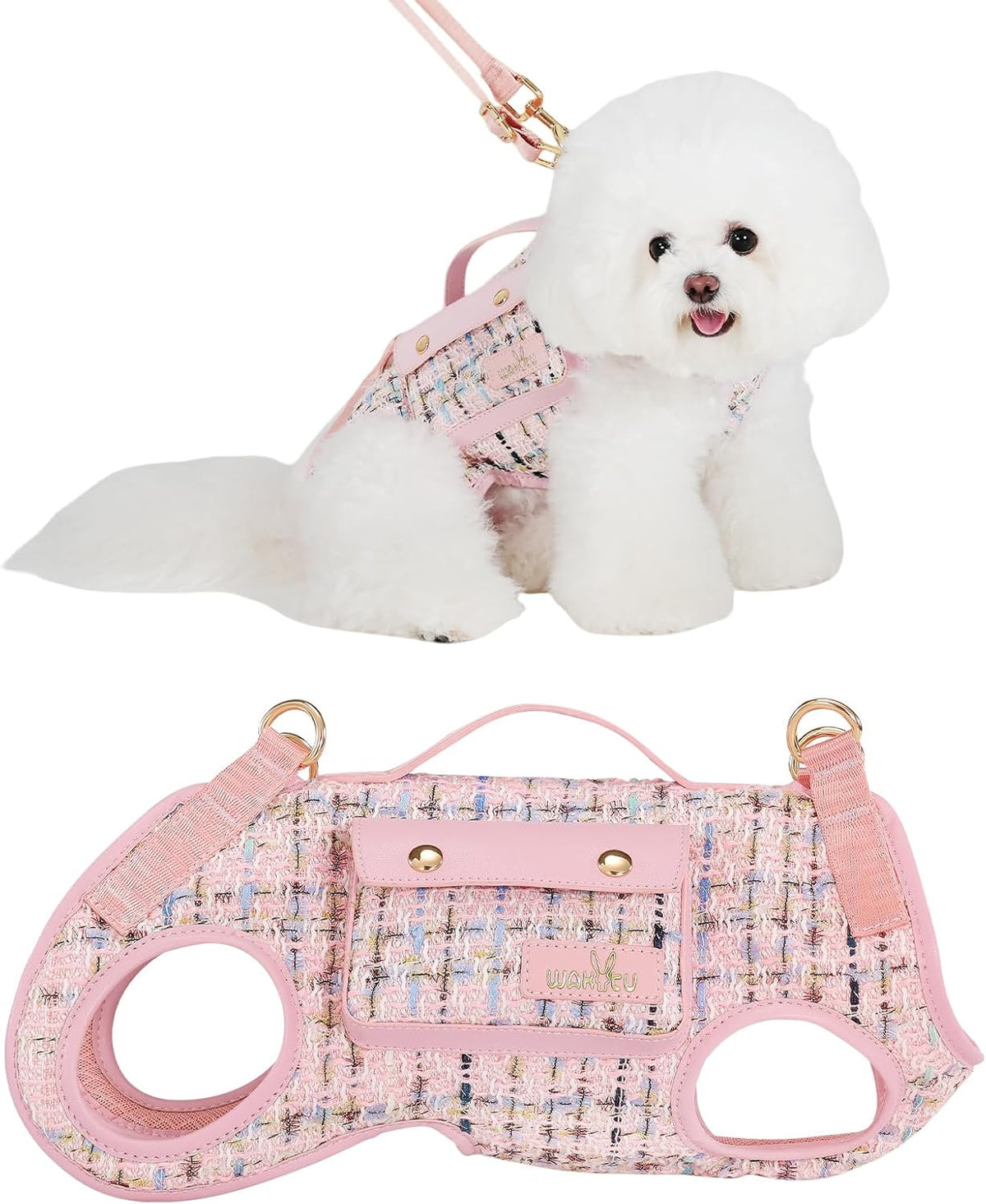 Wakytu Dog Lift Harness Dog Carrier Sling for Small Dogs & Cats - Small(4-8 LBS) / 2.0 Pink