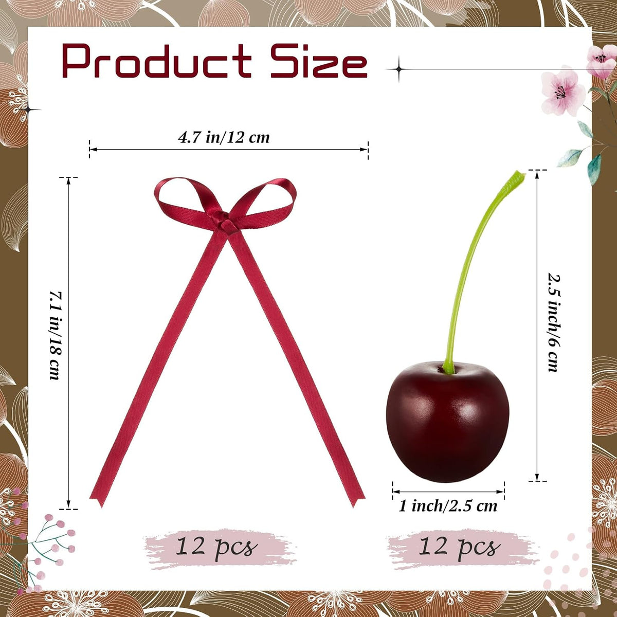 Chunful fake cherry cake toppers with red polyester bows - view 14