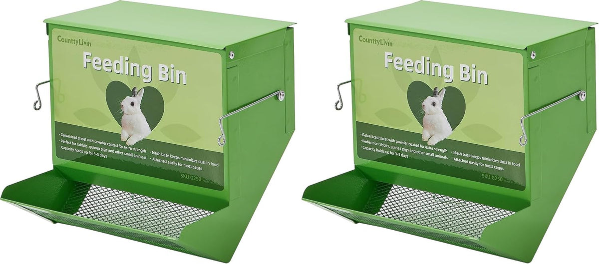 Metal Small Animal Feeder with Lid, Heavy Duty - 7.4 inch (Pack of 2) / Green