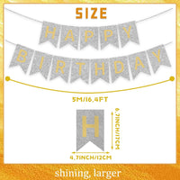 Happy Birthday Banner,Pre-Strung Black and Gold Party Decorations，16ft Pre-Strung Hanging Sign - silver - image 4