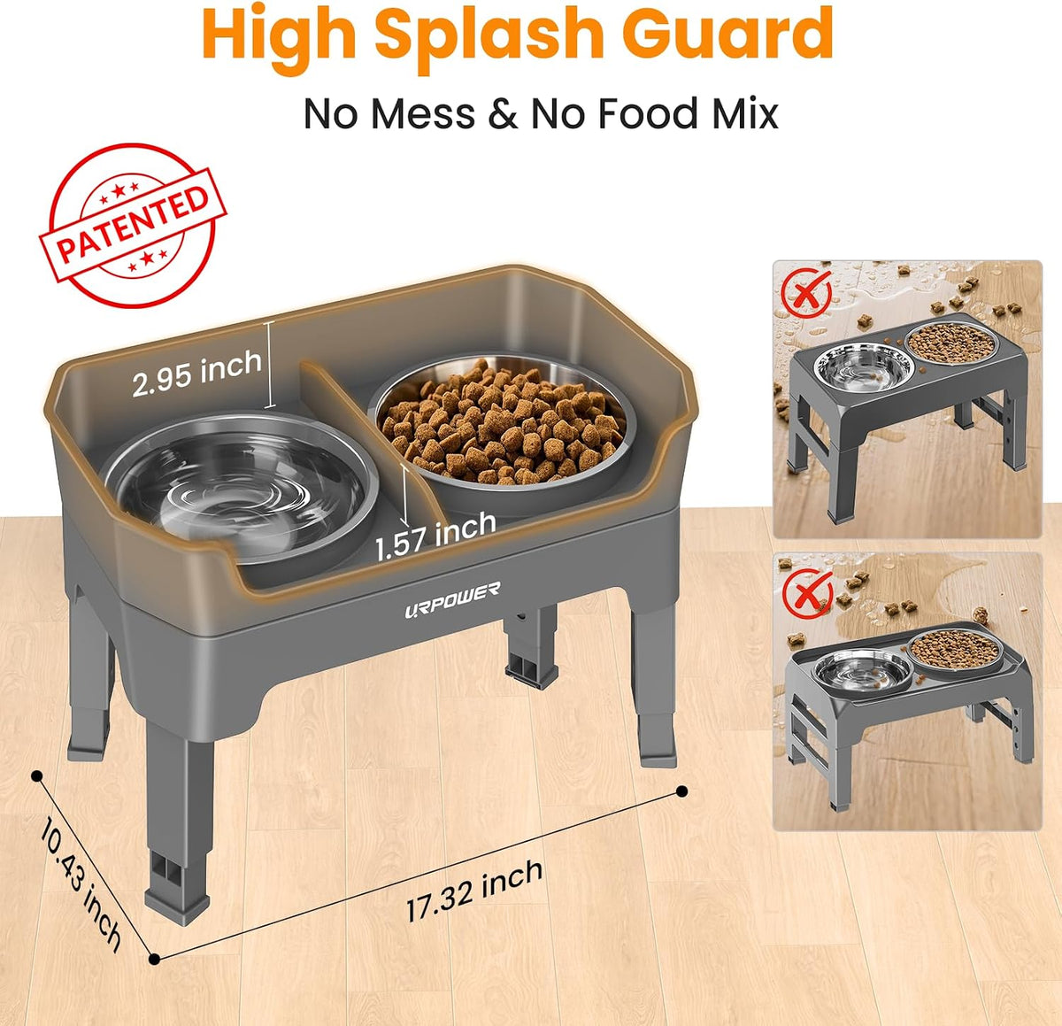 URPOWER Elevated Dog Bowls - Grey / Large - image 2