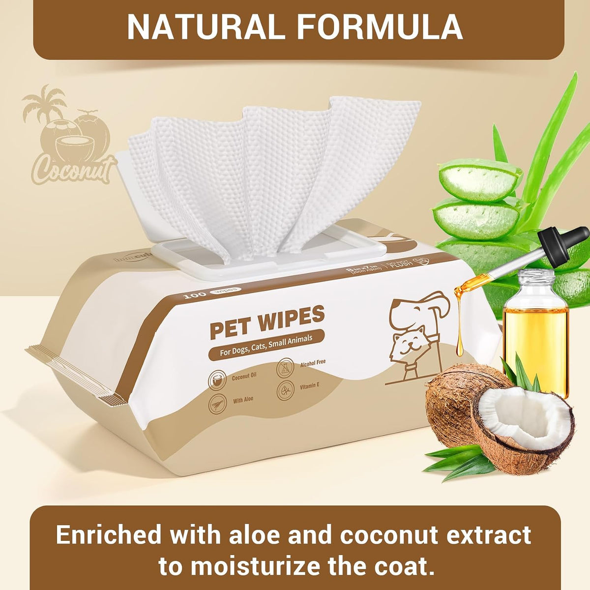 32 PCS Unscented Extra Thick Pet Bathing Wipes for Dogs & Cats - Coconut Oil / 400 Wipes - image 4