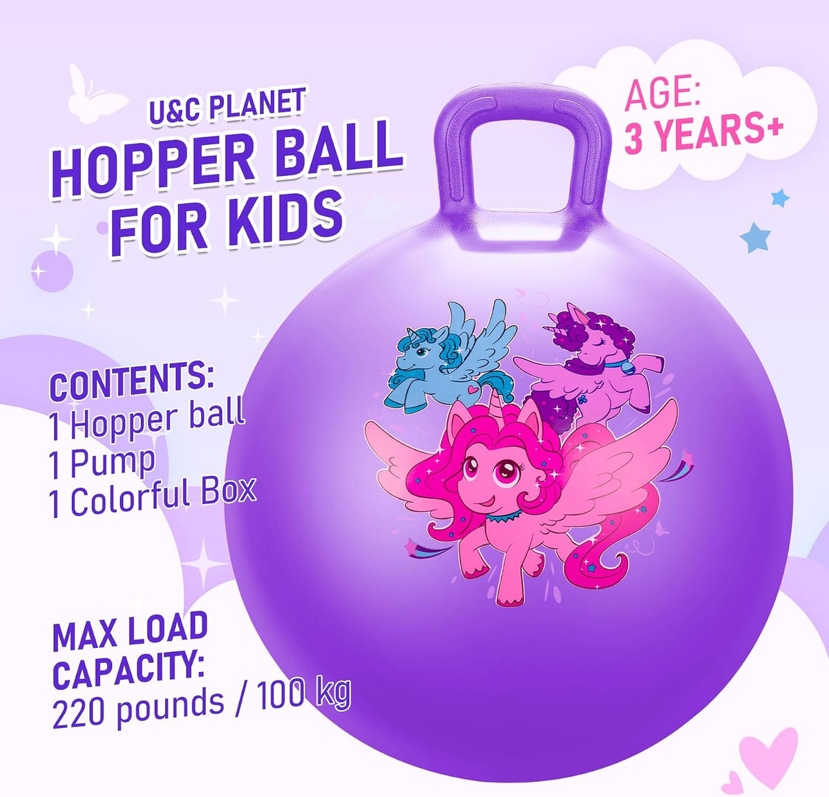 U&C Planet Hopper Ball, 18In Bouncy Ball with Handle for Kids Ages 3-6 – Fun for Kids & Family - 3-6 Years / Purple - image 2