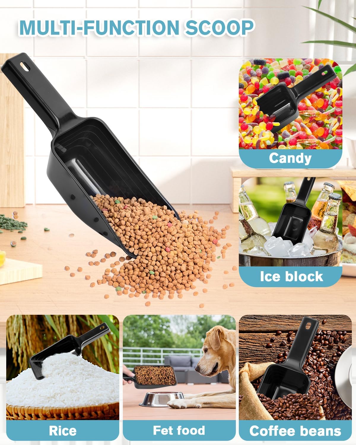 2 Cup Dog Food Scoop, Plastic Pet Food Scoop with Measuring Lines for Accurate Pet Food - Black - image 3