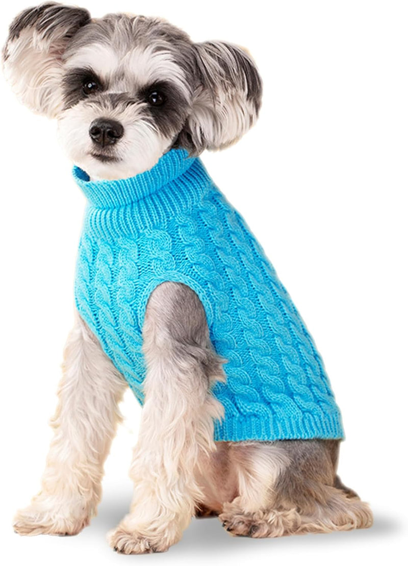 Dog Pullover Turtleneck Sweater Cozy Small Dog Warm Winter Sweater - Blue / Large
