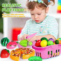 100 PCS Cutting Play Food Toy for Kids Kitchen - Pink - image 2