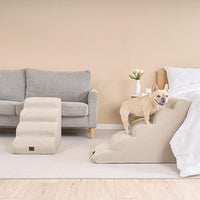EHEYCIGA Curved Dog Stairs Ramp for High Beds 19.7" H, 4-Step Dog Steps for Small Dogs and Cats, Pet Stairs for High Bed Climbing, Non-Slip Balanced Pet Step Indoor, Beige